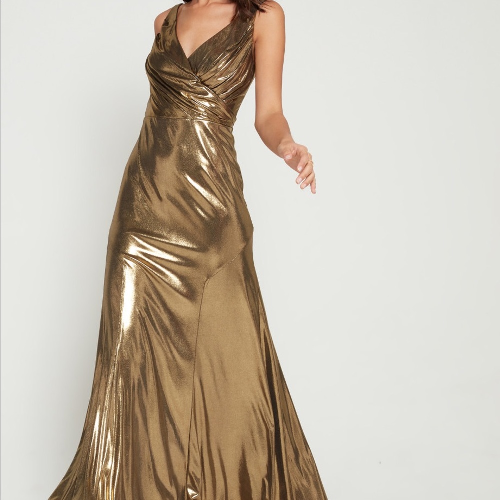 Aiden Mattox metallic gold dress